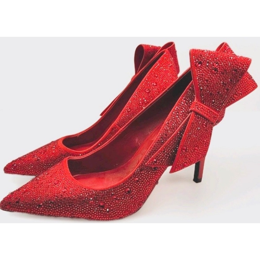 INC International‎ Concepts Red Rhinestone Bow Stiletto Heels Women Size 5M